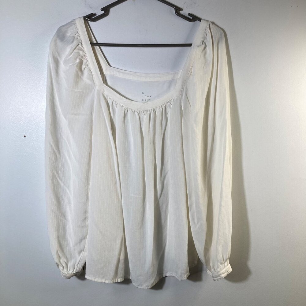 Womens A New Day Square Neck Puff Sleeve Blouse Cream M Rayon